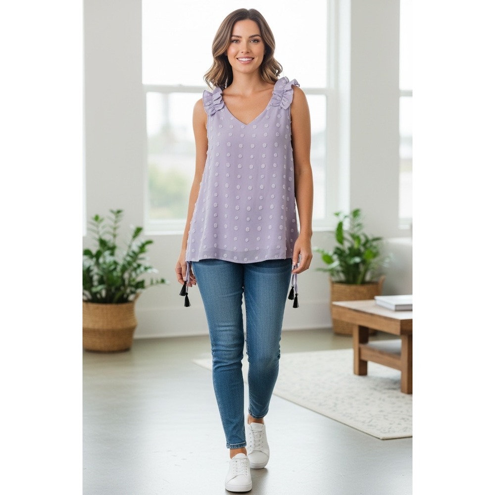 Shein Lilac‎ Pom Pom V Neck Tank Top Women S M